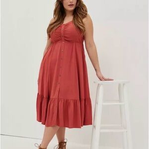 Torrid Midi Challis Button-Front Skater Dress in Tandoori Soice size 1